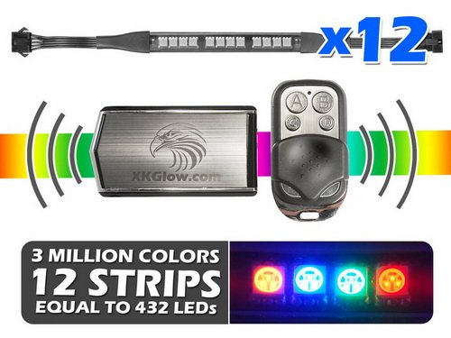 Premium 12 Strip 3 Million Color Remote Flexible Strip Accent Neon Kit for Motorcycle - Equal to 432 Leds LED & Neon Lights XKGLOW XK034006