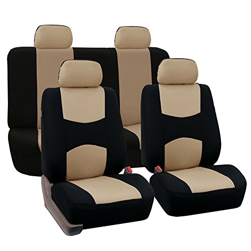 Fh-fb051114 Multifunctional Flat Cloth Car Seat Covers Front Airbag Compatible and Rear 40/60 Split Beige & Black Color Accessories FH Group FH-FB051114