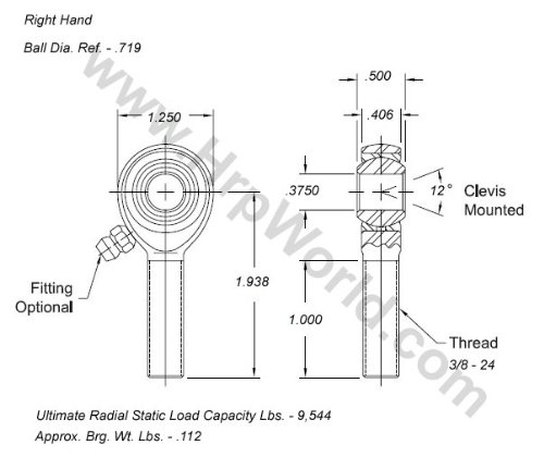 Aurora Bearing Company AM-6T-6; .3875 Bore -1/2-20 Thread Tie Rod Ends Aurora Bearing AM-6T-6