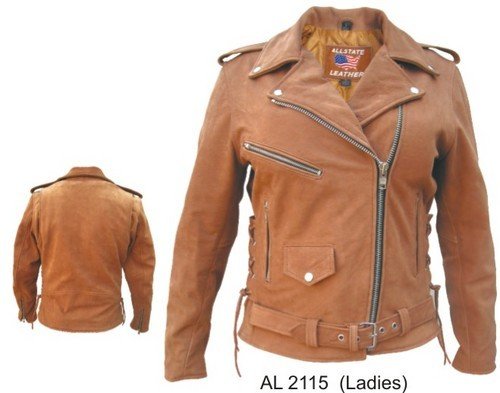 Ladies Brown Leather Motorcycle Jacket with zip-out liner & side laces-AL2115-2XL Jackets & Vests Allstate Leather AL2115