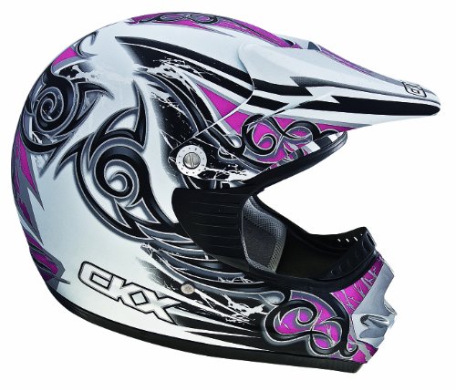 CKX 101684 TX-218 Whip Adult Full Moto Helmet, White/Pink/Silver Matte, Large Helmets CKX 101684