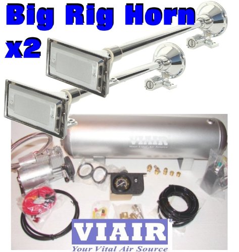 PAIR of BIG RIG Rectangle 24 Trumpet 152db Air Horn & VIAIR 275c 150psi 2.5 Gal. Kit Electrical Assured Performance-Horns w/Viair System ACHRSK-650x2-VIAIR275c-2.5G-A