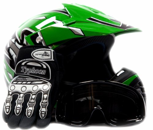 Youth Offroad Gear Combo Helmet Gloves Goggles DOT Motocross ATV Dirt Bike Motorcycle Green Black, Small Helmets Typhoon Helmets KYB07GRN176-COS