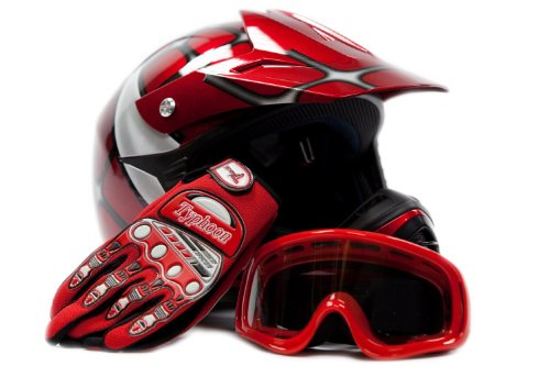 Youth Offroad Gear Combo Helmet Gloves Goggles DOT Motocross ATV Dirt Bike MX Spiderman Red Batteries & Accessories Typhoon KYB07RED165REDCO