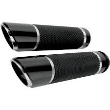 Drag Specialties Twin Slash Billet Grips with Interchangeable End Caps - Black/Chrome H17-05A9B Grips Drag Specialties H17-05A9B