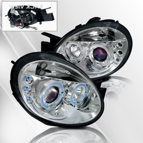Dodge Neon 03 04 05 Projector Headlights /w Halo/Angel-Eyes ~ pair set (Chrome) Headlight Bulbs Darkside LH-PRJ-NEO03-TMX