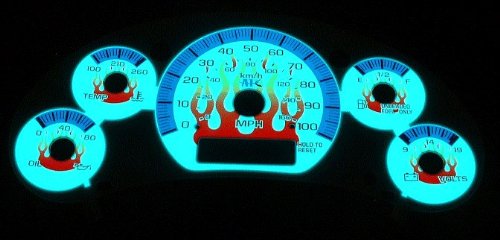 98 99 00 01 02 Chevy S10 Blazer AT MT no Tachometer Flamed White Face Glow Gauges Dash Kit Dash Accents APC 202036F
