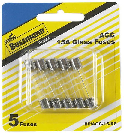 GLASS FUSE-15 AMP-CARD/5 Fuses Bussmann BP/AGC-15-RP