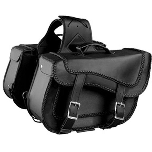 Mossi Saddlebag With Braided Seams 16 x 10 x 6 Zip Off Quick Release Black Saddle Bags Mossi BCS-912