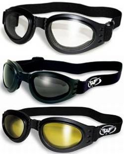 3 Burning Man Motorcycle Goggles That Fold for Easy Storage Clear Smoked Yellow Mirrored Burning Man Goggles 3GVACSY1