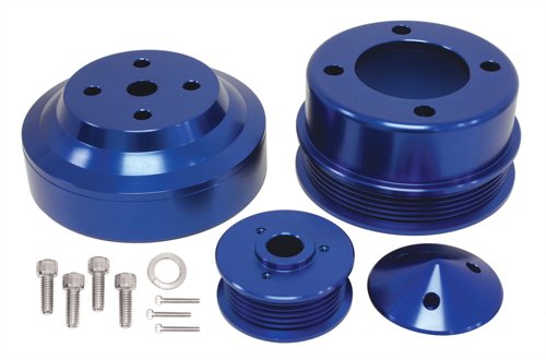 1979-93 FORD MUSTANG 5.0 BILLET ALUMINUM SERPENTINE PULLEY SET - BLUE Power Pulleys CFR Performance HZ-02010-PBL