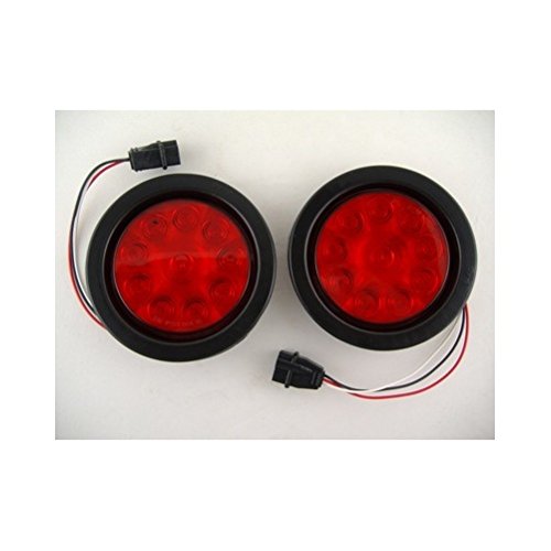 4 Round Red 10 LED Trailer Truck Brake Stop Turn Tail Lights / Grommets Brake & Tail Light Assemblies United Pacific 2-38770