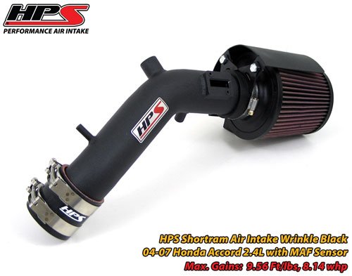 HPS Shortram Air Intake 04-07 Honda Accord 4Cyl 2.4L with MAF Wrinkle Black Air Intake HPS