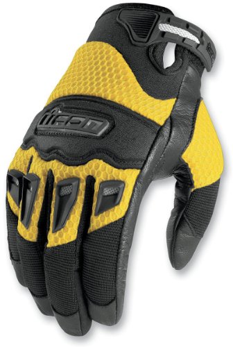 Icon Twenty-Niner Men's Leather/Mesh Street Bike Motorcycle Gloves - Yellow / Large Gloves ICON 3301-1115-PU-AMA