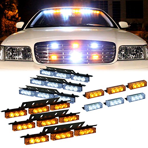 DT MOTO™ Amber White 54x LED Emergency Vehicle Deck Dash Grill Warning Lights - 1 set Lighting Assemblies & Accessories DT MOTO LED-STB-51036-6-WA