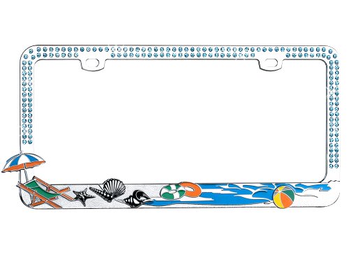 Valor Auto Companion LPF2MC025BLU Sandy Beach Design Metal License Plate Frame with Blue Crystals Frames Valor Auto Companion LPF2MC025BLU
