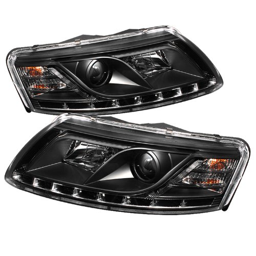 Audi A6 05 06 07 (Non Quattro with AFS) LED-Eyelashes Projector Headlights - Black (Pair) Headlight Bulbs Atomic H-ADA605-R8-AYD-PJR-B