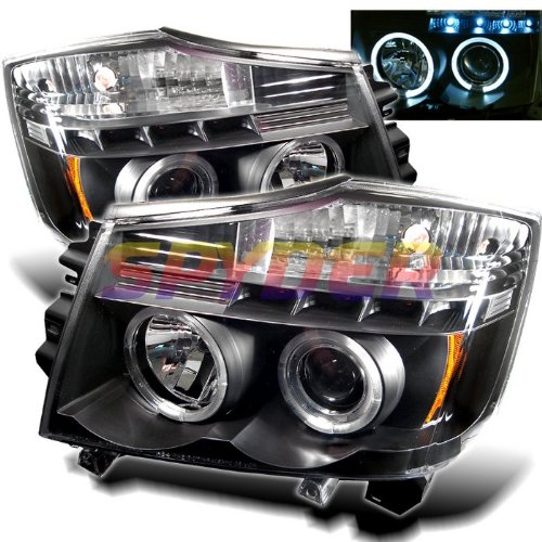 2004 2005 2006 2007 2008 2009 2010 2011 2012 Nissan Titan / 2004 2005 2006 2007 Nissan Armada Halo LED (Replaceable LEDs) Projector Headlights - Black Exterior Accessories Spyder Auto SG-1414