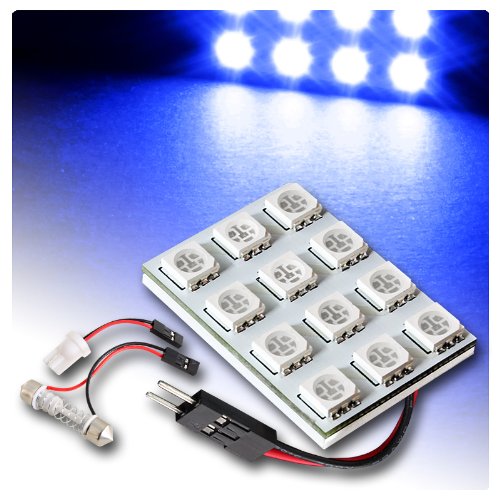 Blue SMD LED T10 Festoon Dome / Map light with 12 SMD LED Bulbs RS Type 4-BL-1210W12UB