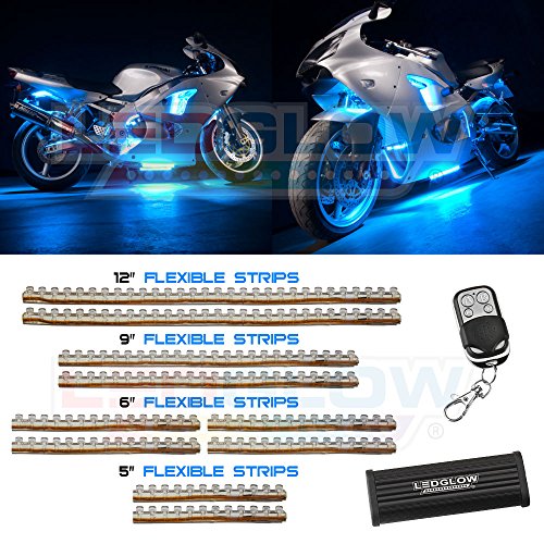 10pc Ice Blue LED Flexible Motorcycle Light Kit Neon Light Kits LedGlow LU-MC_IB_10PC