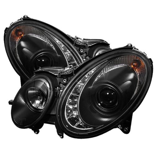 Mercedes Benz W211 E-Class 2003 2004 2005 2006 DRL LED Projector Headlights - Black Exterior Accessories Spyder Auto SG-1345