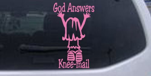 God Answers Knee-mail Girl Christian Car Window Wall Laptop Decal Sticker -- Pink 4.8in X 3in Wall Stickers & Murals Rad Dezigns 10448_Pink_4.8inX3in
