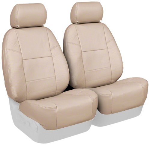 Coverking Custom Fit Front 50/50 Bucket Seat Cover for Select Cadillac CTS Models - Genuine Leather (Beige) Accessories Coverking CSC1L5CD7315