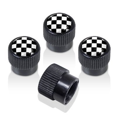 Checker Flag Black ABS Tire Stem Valve Caps for MINI Stem Caps Camisasca MB-CHK-2-ABS