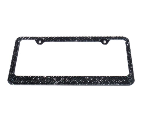 Bling Pure Black (C TYPE-SCREW CAP) Crystal Rhinestone-Metal Black License Plate Frame with Two Caps Frames BLVD-LPF OBEY YOUR LUXURY 85174