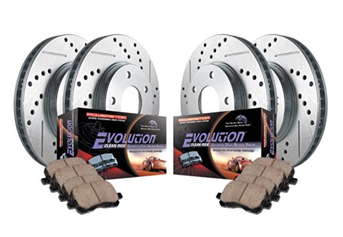 Power Stop K113 Front/Rear Ceramic Brake Pad and Cross Drilled/Slotted Combo Rotor One-Click Brake Kit Brake Kits Power Stop K113