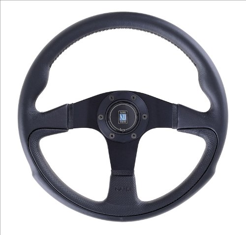 Nardi Steering Wheel - Challenge - 350 mm (13.78 inches) - Black Leather with Black Spokes Part # 6089.35.2071 Steering System Nardi-Personal 6089.35.2071