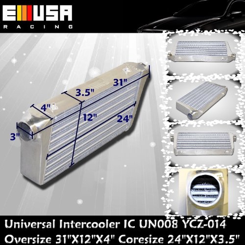 Universal Large Intercooler Oversize 31X12X4 Coresize 24X12X3.5 3 Inlet and Outlet Shocks, Struts & Suspension emusa IC UN008 YCZ-014