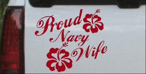 Proud Navy Wife Hibiscus Flowers Military Car Window Wall Laptop Decal Sticker -- Red 6in X 7.0in Wall Stickers & Murals Rad Dezigns 11069_Red_6inX7.0in