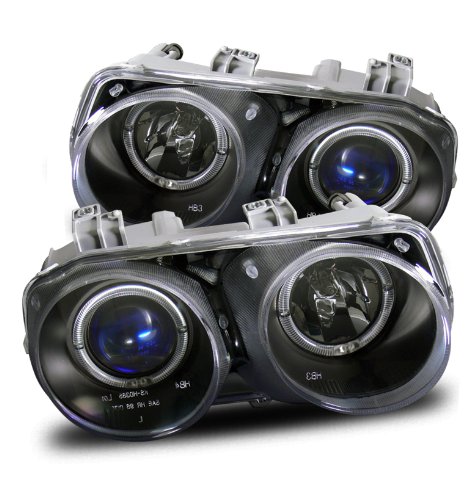 1994-1997 Acura Integra Twin Angel Eyes Halo Projector Headlights Black Headlight Assemblies Eagle Eye Lights 02-AZ-AI94-PBC-RIM