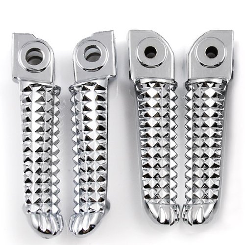 4 pc Complete Set Racing Style Custom Anti-skid Chrome Billet Aluminum Foot Peg Footpeg Front Rear Left Right For Yamaha YZF R1 R6 Foot Pegs Astra Depot M05-002-3