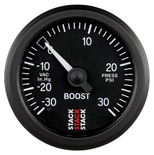Stack ST3112 Black 52mm -30 inHg to +30 PSI Universal T-Fitting Mechanical Boost Pressure Gauge Engine Parts Stack ST3112