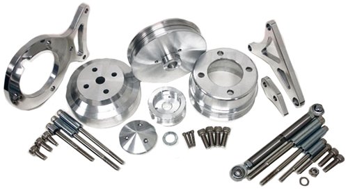 1979-93 Ford Mustang 5.0 Billet Aluminum Serpentine Pulley & Bracket Kit - Machined Power Pulleys CFR Performance HZ-4300-M-KIT