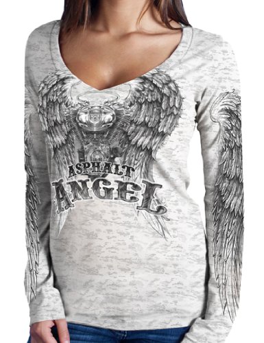 Hot Leathers Asphalt Angel Ladies Burnout Long Sleeve Tee (White, Medium) Tops Hot Leathers GLC3009 WHITE, M