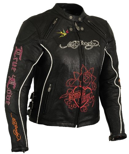 First Manufacturing Ed Hardy Ladies Jacket with Side Buckles (Black, XX-Large) Jackets & Vests First Manufacturing EHLSTW1-CSLZ-XXL