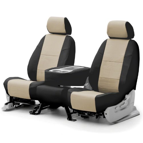 Coverking Custom Fit Front 50/50 Bucket Seat Cover for Select Infiniti FX-35/45 Models - Premium Letherrette 2-Tone (Cashmere with Black Sides) Accessories Coverking CSCQ15IN7025