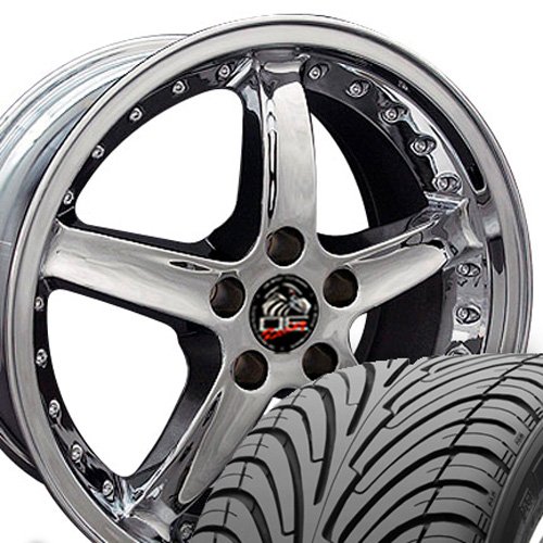 Cobra R Deep Dish Style Wheels and Tires with Rivets Fits Mustang (R) - Chrome 18x9 Set of 4 Replica OE Wheels / Wheel1x 9449634
