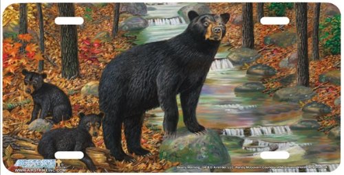 5418-Bearly Morning-Black Bear License Plate Car Auto Novelty Front Tag by Randy McGovern from Airstrike Frames Airstrike 5418