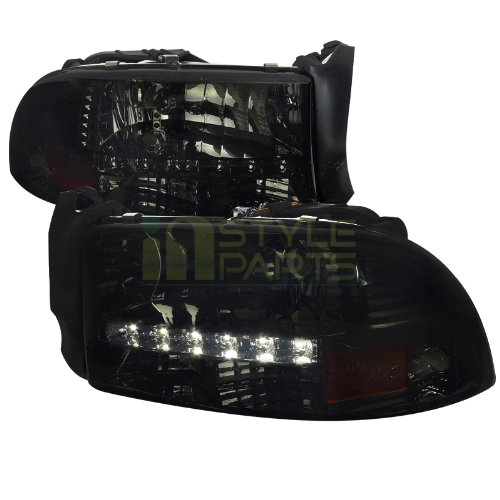 97-03 Dodge Dakota Smoked Headlight with LED Headlight Bulbs Spec-D Tuning 2LH-DAK97G-RS