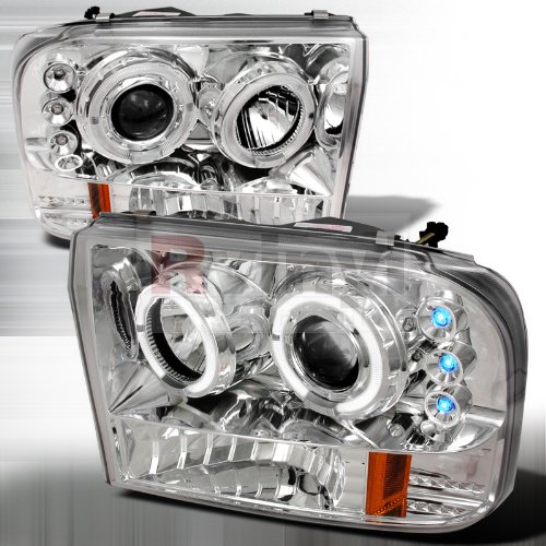 Ford F-250 1999 2000 2001 2002 2003 2004 LED Halo Projector Headlights - Chrome Headlight Bulbs Spec-D Tuning 2LHP-F25099-TM