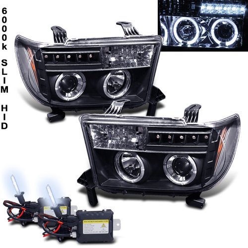 Eautolight 6000k Slim Xenon HID Kit+07-11 Toyota Tundra Halo LED Projector Head Lights Headlight & Tail Light Conversion Kits Eautolight PRO-YD-TTU07-HL-BK+HID-6kh1
