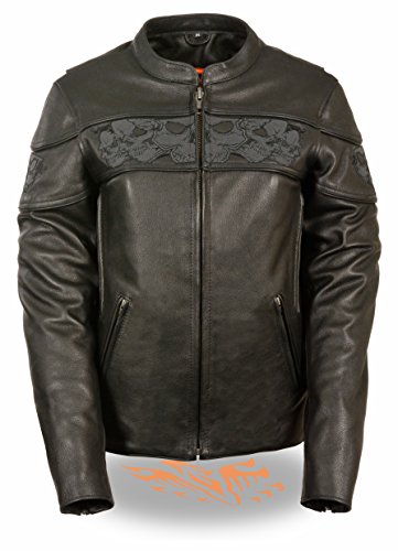 Ladies Reflective Skulls Soft Naked Cowhide Leather Motorcycle Jacket (Medium) Jackets Milwaukee Leather ML2540