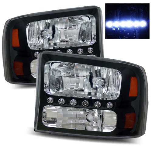 Ford Excursion Black LED Headlights /w Amber Headlight Bulbs Luminx Lighting LU-LED-HL-6019
