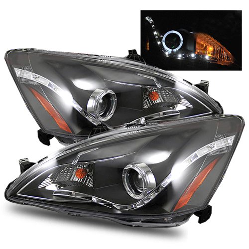 Honda Accord Black LED Halo Projector Headlights /w Amber (R8 Style) Headlight Bulbs Luminx Lighting LU-LED-HL-6056