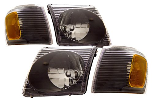 Ford Explorer Sport Trac Crystal Headlights with /w Amber Corner Light Black Headlight Bulbs Luminx Lighting LU-HL-5780