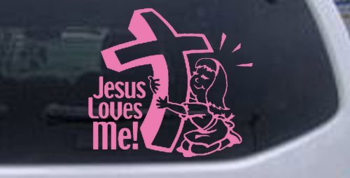 6.4in X 6in Pink -- Jesus Loves Me (Girl) Christian Car Window Wall Laptop Decal Sticker Wall Stickers & Murals Rad Dezigns 6.4in X 6in_Pink_10171_20